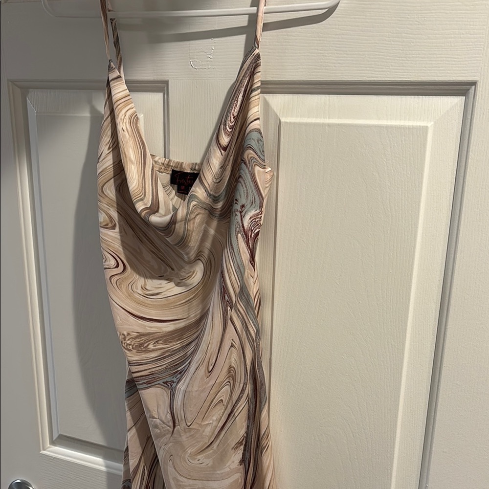 Gold Ruched Slip Dress with Cowl Neck
